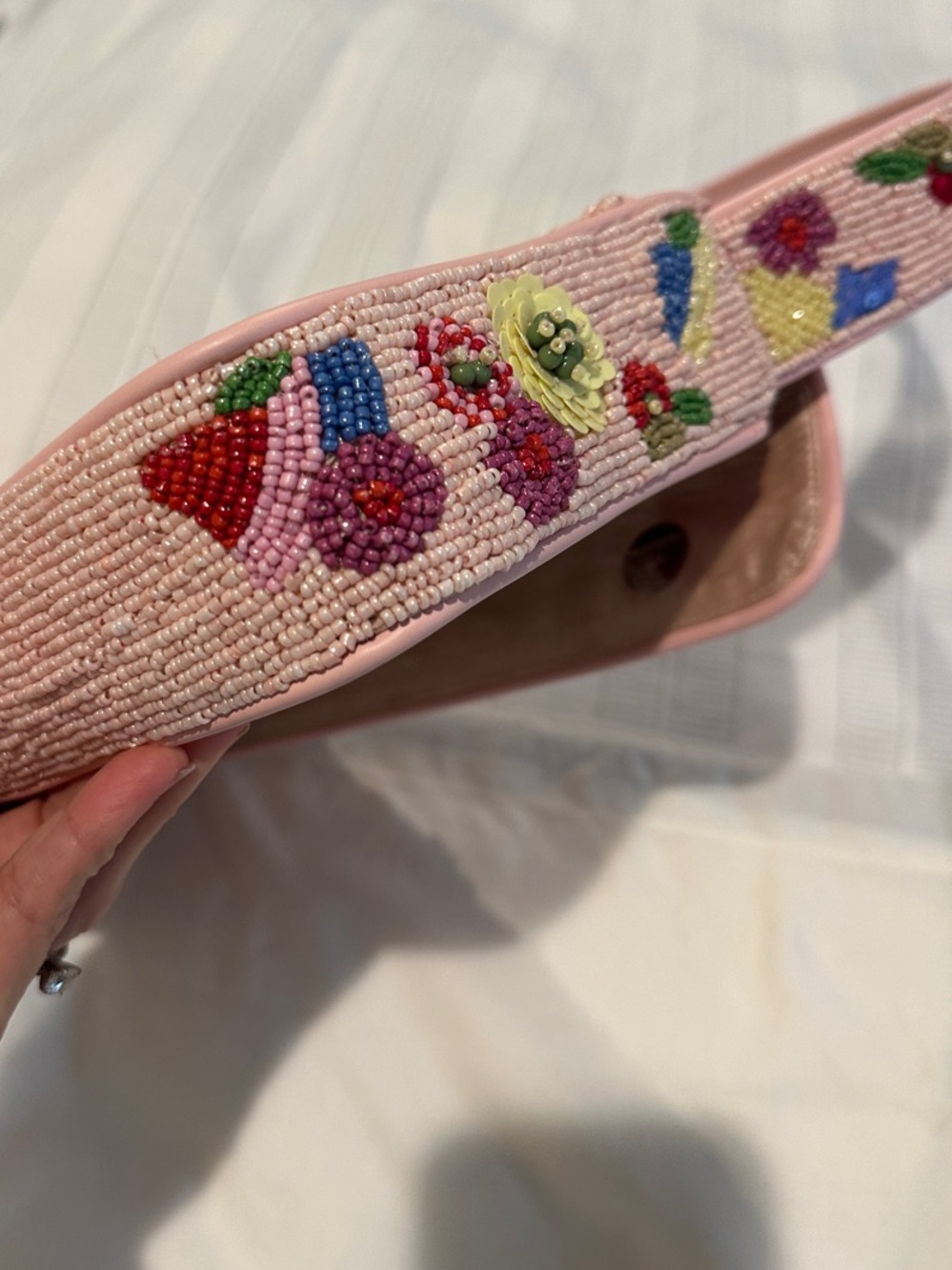 STAUD Tommy Pink Beaded Floral Shoulder Bag - Picture 7 of 9